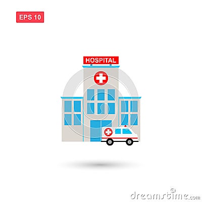 Hospital building with ambulance vector icon isolated Vector Illustration