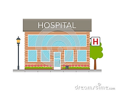 Hospital building icon, facade or front. Vector Illustration