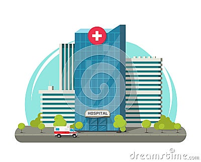 Hospital building isolated vector illustration, flat cartoon modern medical center or clinic clipart Vector Illustration