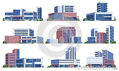 Hospital building. Modern medical centers. Provision of medical assistance. Treatment of patients in comfortable Vector Illustration