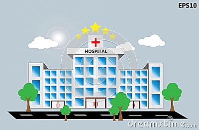 Hospital building icon with cloud and tree Vector Illustration