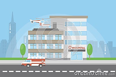 Hospital city building. Vector Illustration