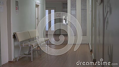 Hospital corridor. Hospital admissions department. City Hospital. May, 2020, Brovary, Ukraine Editorial Stock Photo