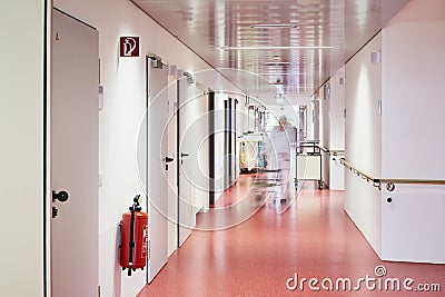 Hospital with corridor and fire extinguisher Patient Stock Photo
