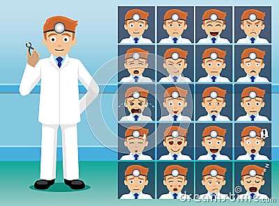 Hospital Dentist Cartoon Character Emotion faces Vector Illustration