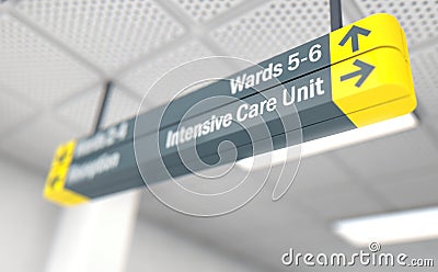 Hospital Directional Sign Intensive Care Unit Stock Photo