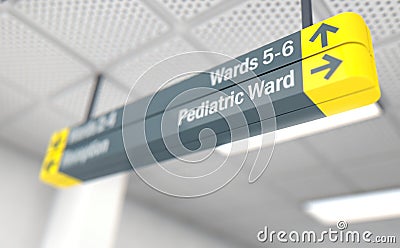 Hospital Directional Sign Pediatrics Stock Photo