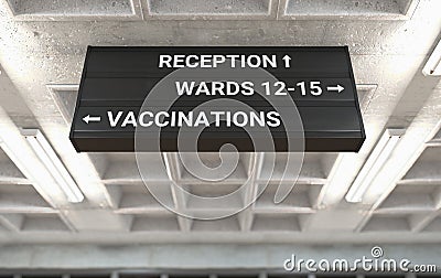 Hospital Directional Sign Vaccination Stock Photo