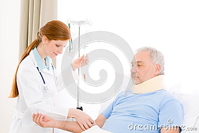 Hospital - female doctor IV drip patient Stock Photo