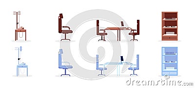 Hospital furniture flat color vector objects set Vector Illustration