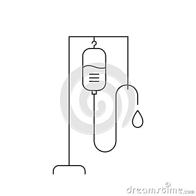 IV stand with saline or glucose solution. Drip bag line icon on white background. Medical equipment sign. Vector Illustration