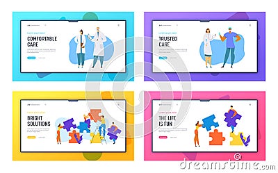 Hospital Healthcare Staff, Doctors, Surgeon Characters, People Group Set Up Puzzle Pieces. Website Landing Vector Illustration