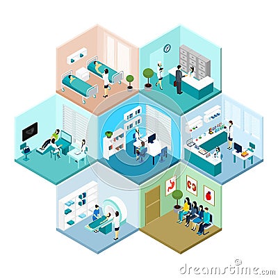 Hospital Hexagonal Tessellated Pattern Isometric Composition Vector Illustration