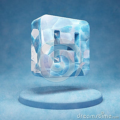 Hospital icon. Cracked blue Ice Hospital symbol on blue snow podium Stock Photo