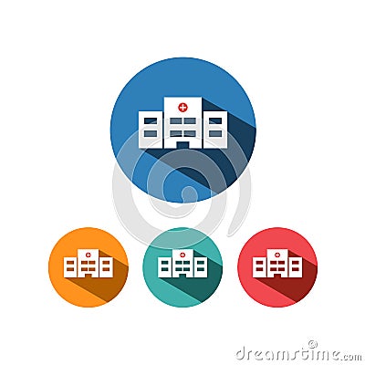 Hospital icon with shadow on colored circles Cartoon Illustration