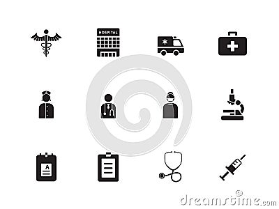 Hospital icons on white background. Vector Illustration