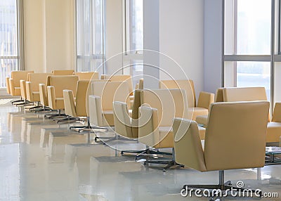 Hospital indoor hallway and waiting seats Stock Photo
