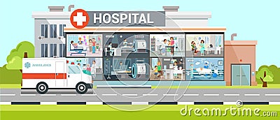 Hospital Inside View Flat Vector Illustration Vector Illustration