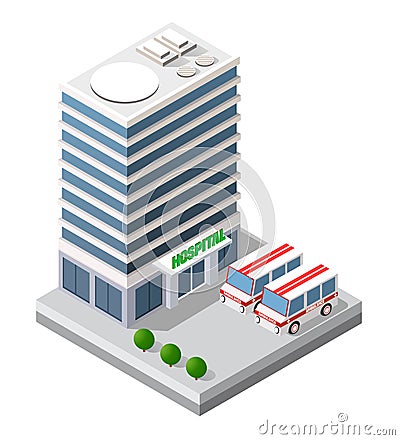 Hospital Isometric 3d Building Health Urban of architecture Vector Illustration