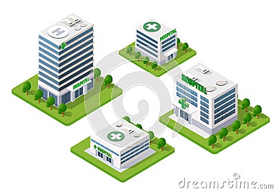 Hospital Isometric 3d Building Vector Illustration