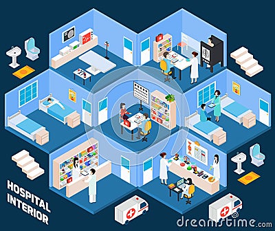 Hospital isometric interior Vector Illustration