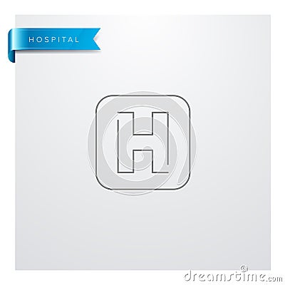 Hospital Line Icon Cartoon Illustration