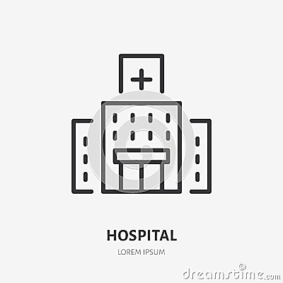 Hospital line icon, vector pictogram of medical clinic. Drug store illustration, sign for building exterior Vector Illustration