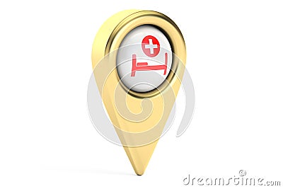 Hospital location concept, map pointer. 3D rendering Stock Photo