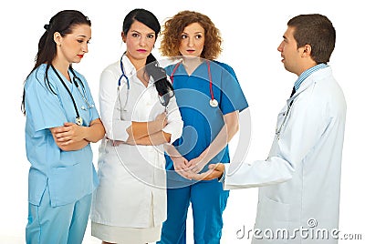 Hospital manager argue with doctors Stock Photo