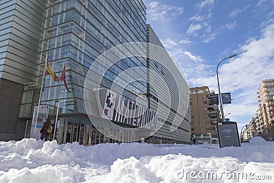 Hospital Materno Infantil Gregorio MaraÃ±Ã³n with snow Editorial Stock Photo