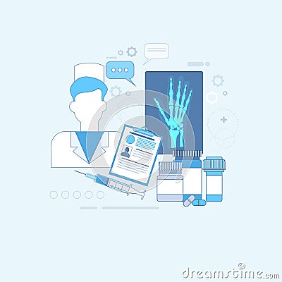 Hospital Medical Application Health Care Medicine Online Web Banner Thin Line Vector Illustration