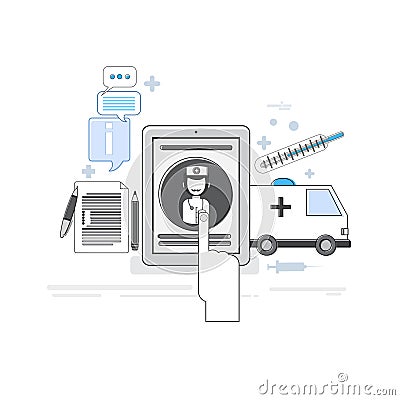 Hospital Medical Application Health Care Medicine Online Web Banner Thin Line Vector Illustration