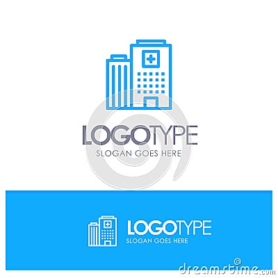 Hospital, Medical, Building, Care Blue Outline Logo Place for Tagline Vector Illustration