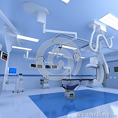 Hospital Medical Hybrid Operating Room 3D rendering on white background Stock Photo