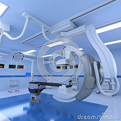 Hospital Medical Hybrid Operating Room 3D rendering on white background Stock Photo