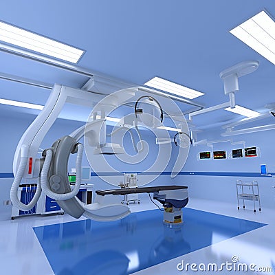 Hospital Medical Hybrid Operating Room 3D rendering on white background Stock Photo