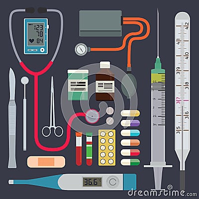 Hospital - Medical Instruments Vector Illustration