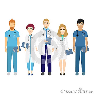 Hospital medical staff team doctors nurses surgeon vector flat illustration Vector Illustration