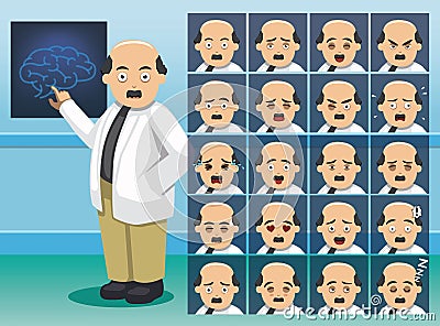 Hospital Neurologist Cartoon Character Emotion faces Vector Illustration