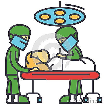 Hospital operating room with doctors surgery room surgery operation concept. Vector Illustration