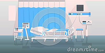 Hospital operating table and medical devices modern clinic surgery room intensive therapy ward interior horizontal Vector Illustration