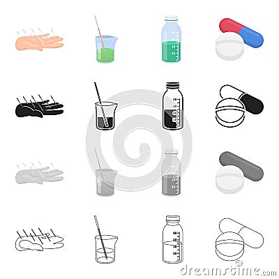 Hospital, pharmacy, polyclinic and other web icon in cartoon style. Tablets, capsules, tests icons in set collection. Vector Illustration