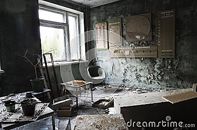 Hospital in Pripyat city abandoned after the Chernobyl disaster Stock Photo