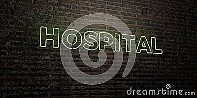 HOSPITAL -Realistic Neon Sign on Brick Wall background - 3D rendered royalty free stock image Stock Photo