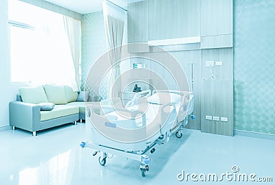 Hospital room with beds and comfortable medical equipped in a mo Stock Photo