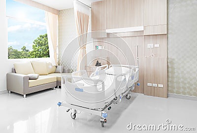 Hospital room with beds and comfortable medical equipped in a modern hospital Stock Photo