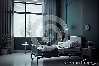 Hospital room with beds and comfortable medical equipped in a modern hospital interior design Cartoon Illustration