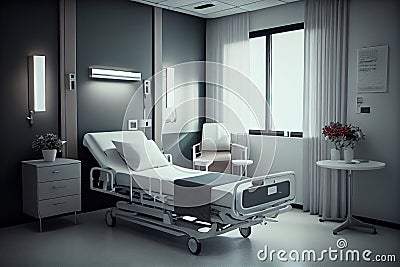 Hospital room with beds and comfortable medical equipped in a modern hospital interior design Cartoon Illustration