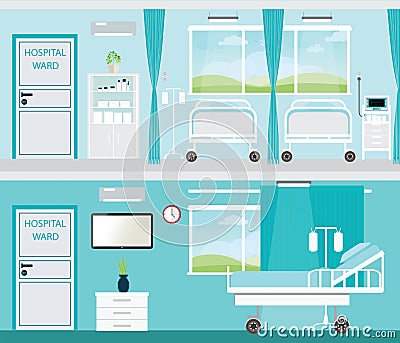 Hospital room with beds. Vector Illustration