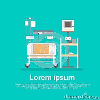 Hospital Room Interior Intensive Therapy Patient Ward Equipment Banner With Copy Space Vector Illustration